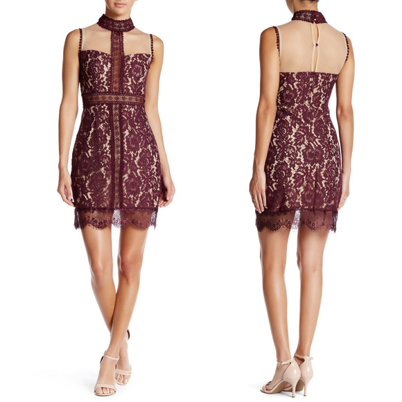 Meghan LA Dresses & Skirts - Meghan LA burgundy lace choker dress